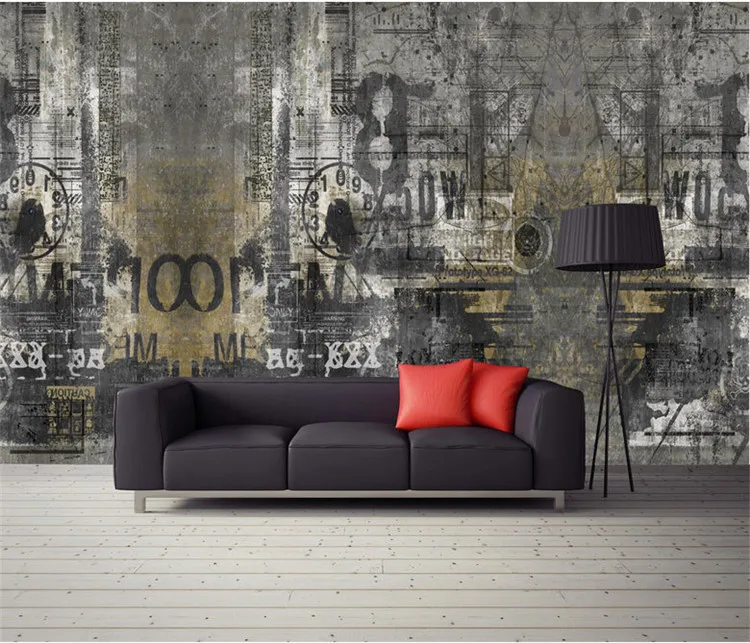 Retro nostalgic English coffee bar counter KTV wall paper pluxury creative artistic graffiti nostalgia large mural wall paper