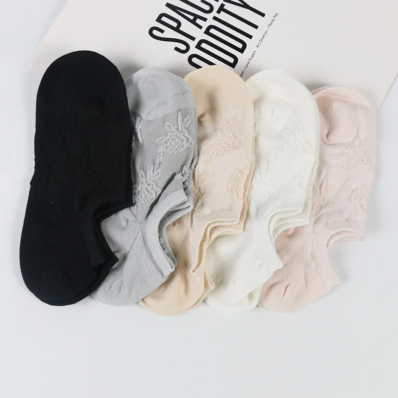 

DONG AI 5 pairs new invisible combed cotton, anti-woven roses hand-sewn and women's socks