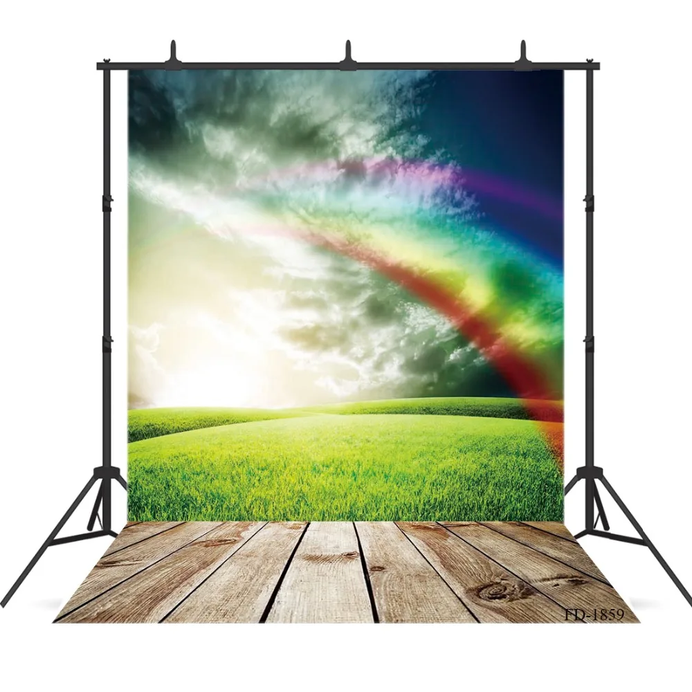 Wood Floor Grassland Rainbow Photophone Backdrops for Photo Studio Vinyl Photogrphy Backgrounds Portrait Baby Children Photocall