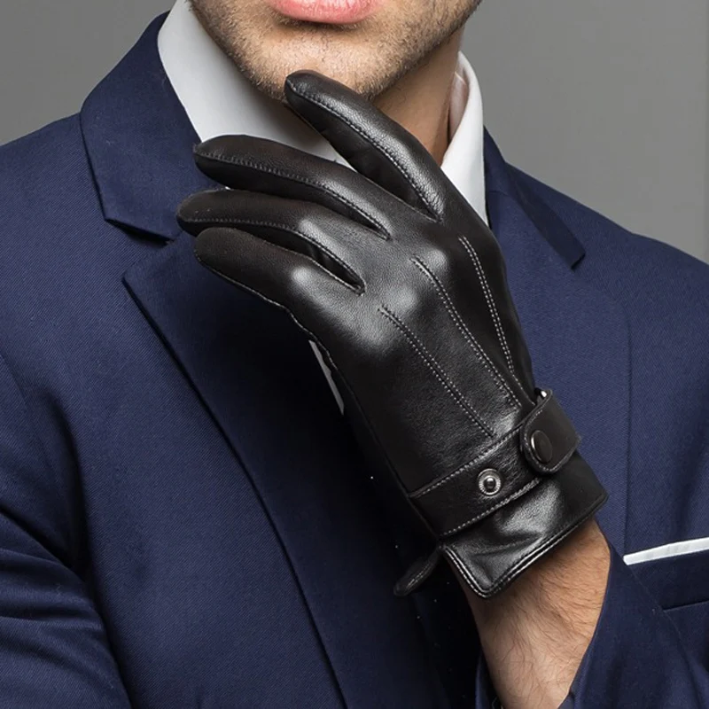 Gants en cuir de chèvre véritable pour hommes, mitaines, écran tactile, noir, marron, chaud, salle de sport en plein air, conduite de voiture Luvas, automne, hiver