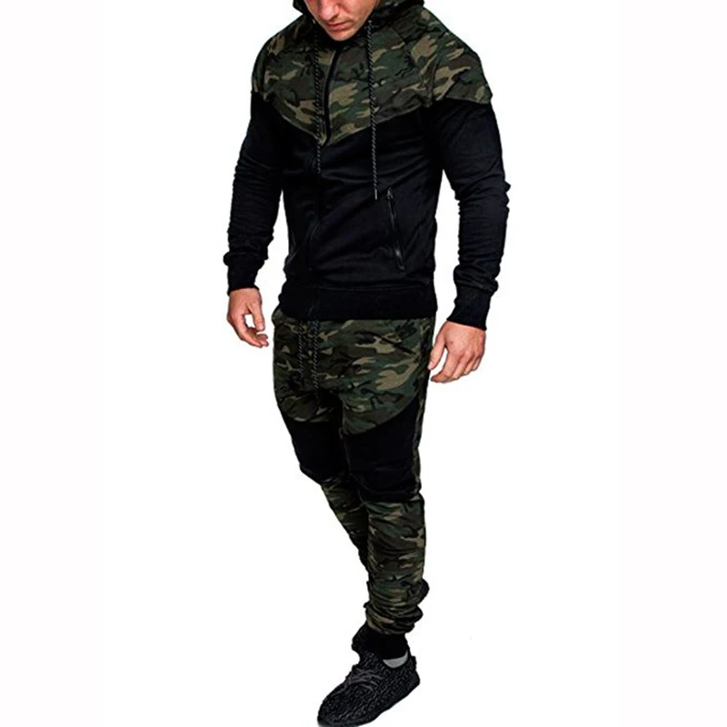 Nova moda masculina conjunto com zíper hoodies + calças conjuntos de treino masculino casual ternos de pista roupas esportivas masculinas calças de