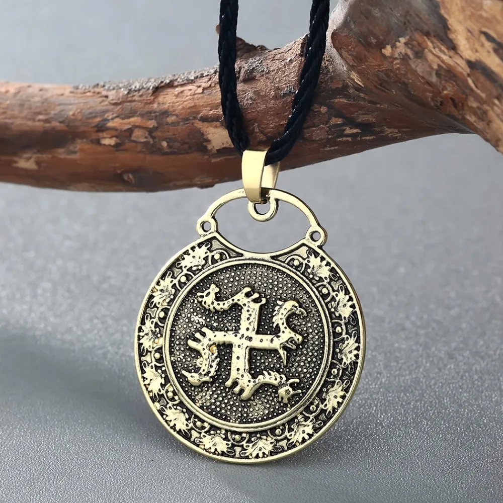 Kinitial Amulet Slavic Animal Kolovrat with Horse Bird Pendant Ancient Slavic Symbol Talisman Pendant Necklace Men Jewelry