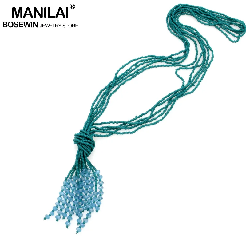 MANILAI Bohemia Female Jewelry Fashion Handmade Acrylic Beads Tassels Long Necklaces Women Dress Gifts Ethnic Accessories CE2279