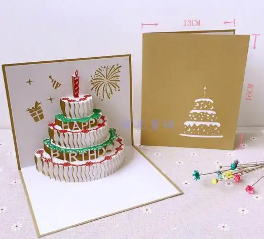 3D Birthday Cake paper birthday pop up card party gifts Greeting Card wish Thanksgiving Card Postcard Invitations Decoration