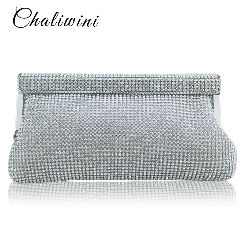 Gold Soft Rhinestones Clutch Bag Wedding Bridal Beaded Women Evening Bag Chain Shoulder Handbags Clutch Evening Bag