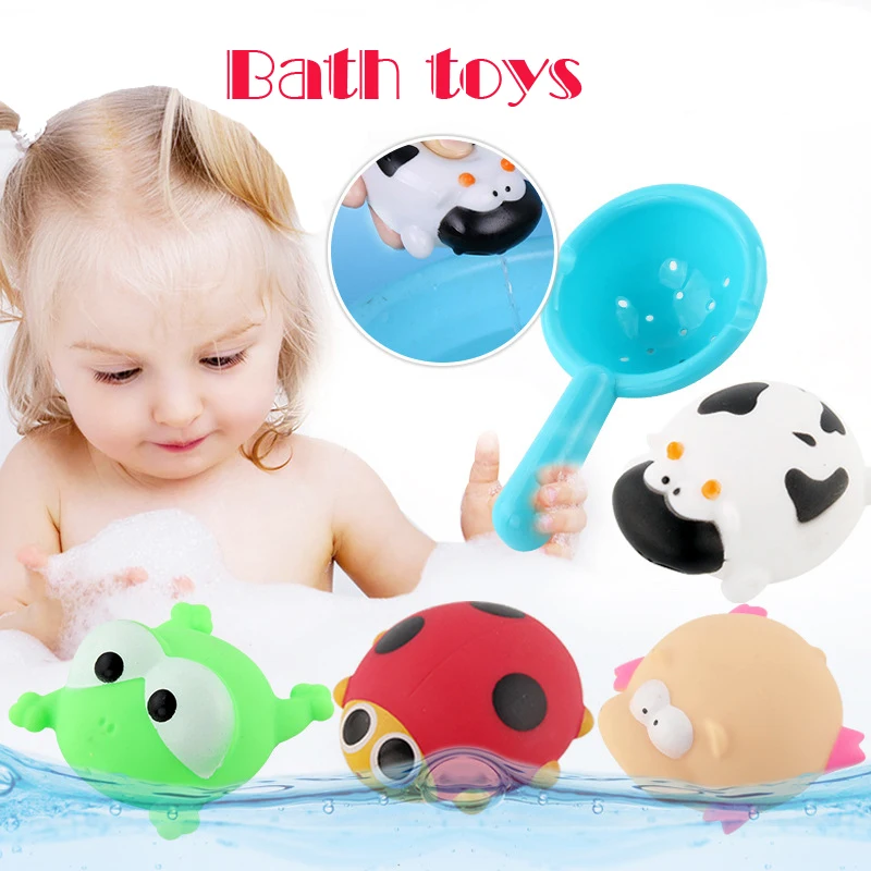 

Cartoon Cute Baby Kids Rattle Water Bath Toy Squeeze Rubber Animal Figure Model Duck Cow Frog Shower Bathtub Toy