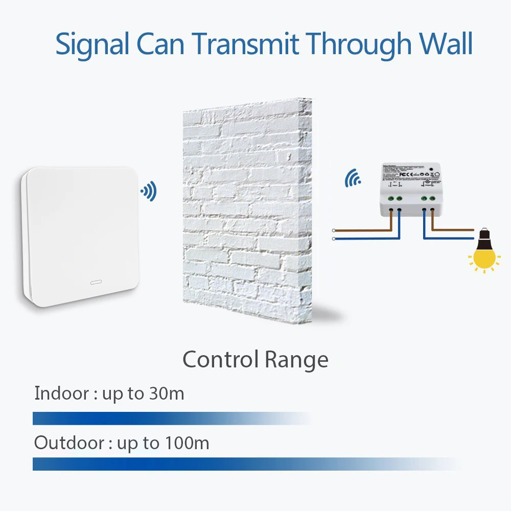 Wireless Light Switch Remote Control Light Ventilator Fans 10A Self Powered No Battery No WiFi No Wire Needed Easy to use