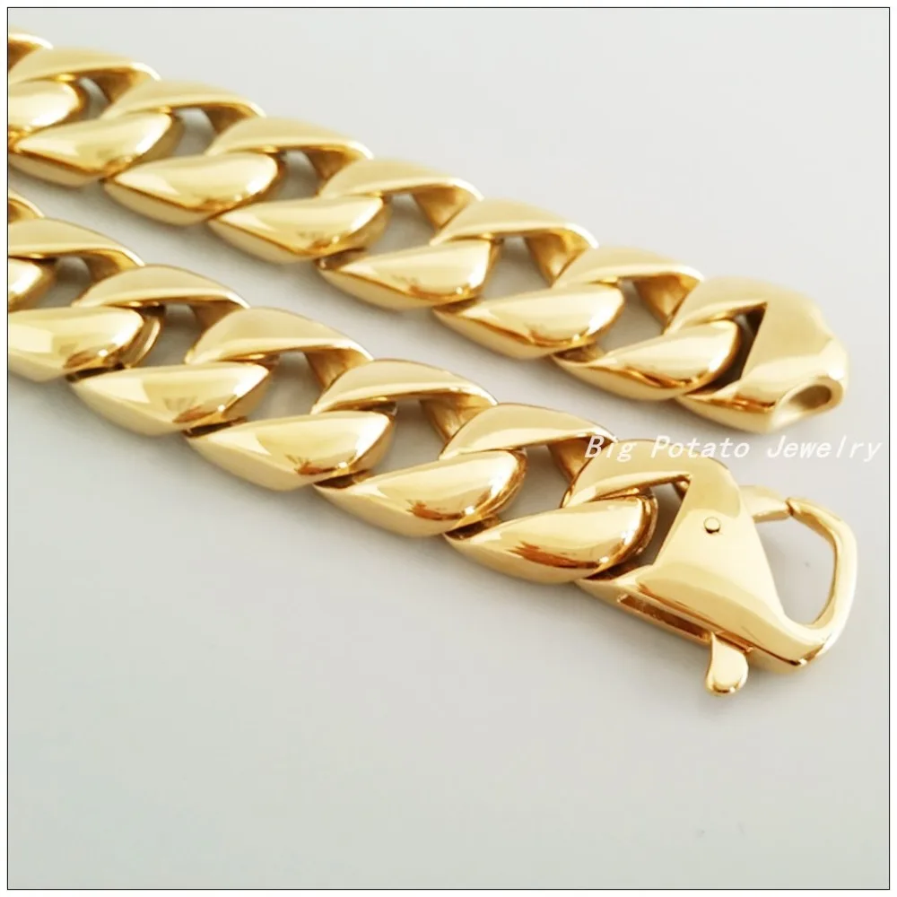 22cm*15mm New Fashion Bright Color Jewelry 316L Stainless Steel Gold Men\'s&Boy\'s Bracelets Bangles,Perfect Technology
