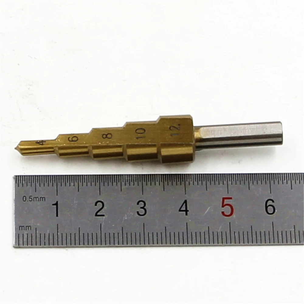 HSS Step Drill Bits 4mm-12mm Straight flute Power Tools Triangular handle Wholesale Price 5 steps metal Drilling Titanium