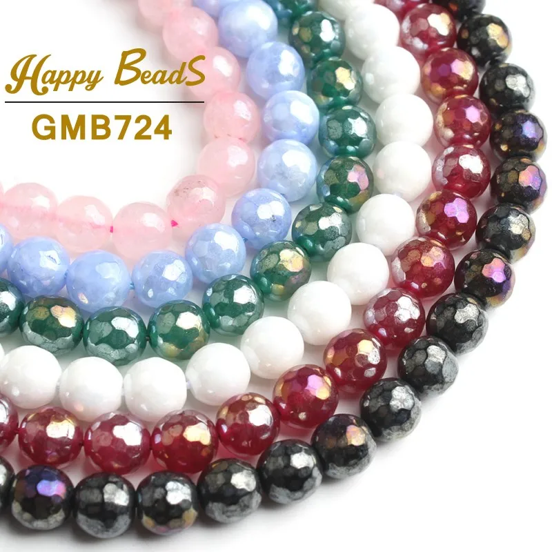 8MM Faceted Pink Black White Red Plated Tourmaline Stone Beads Round Loose Beads For Jewelry Making DIY Bracelets 15\'\'Strand