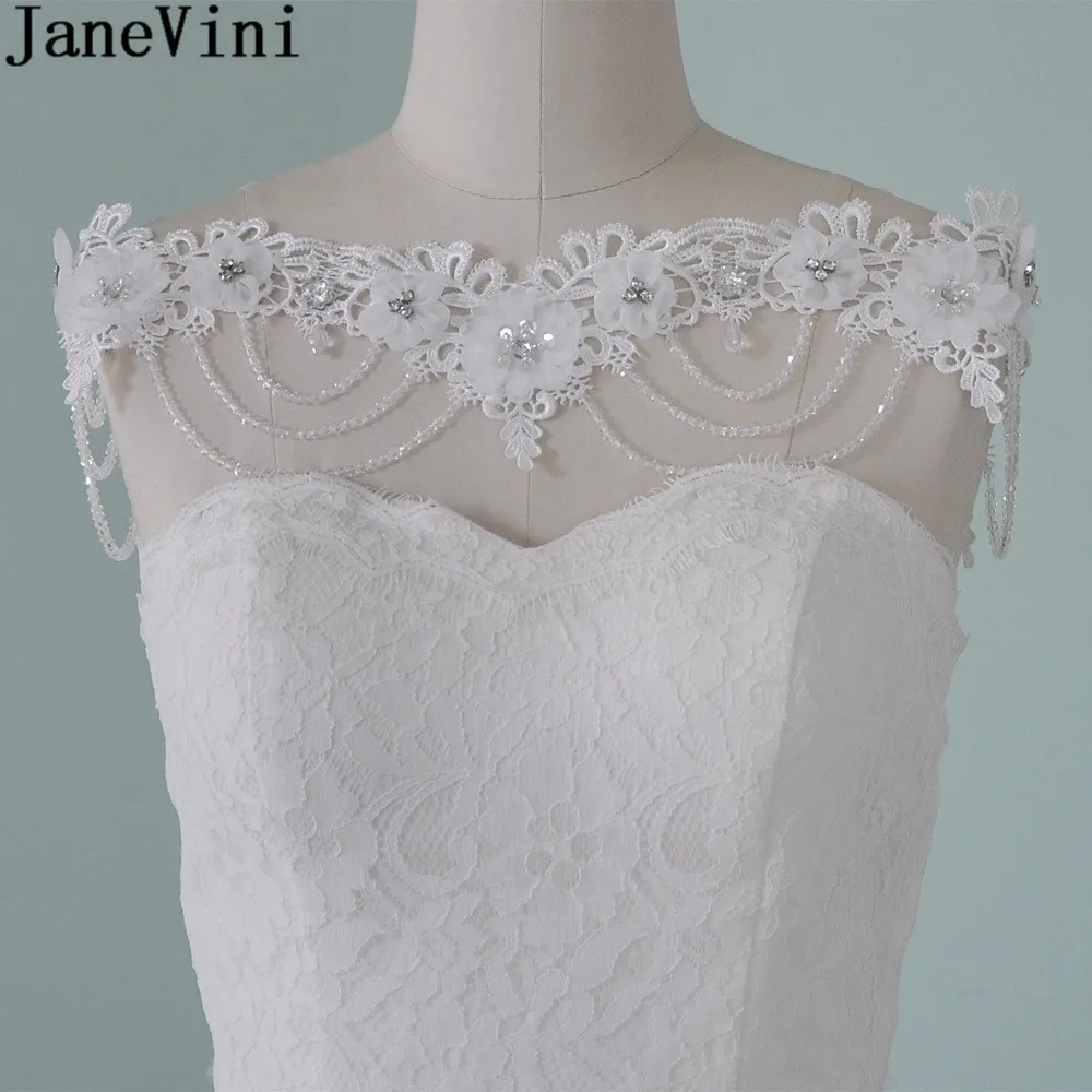 JaneVini Lace Sequins Bridal Shoulder Chain Necklace Women Pageant Crystal Beaded Flowers Wedding Shoulder Chain Jewelry Lace-Up