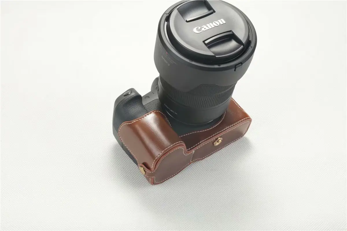 New Pu Leather Camera Case Bag Half Body Tempered Glass For Canon EOS R Camera Wrist strap Professional bottom cover