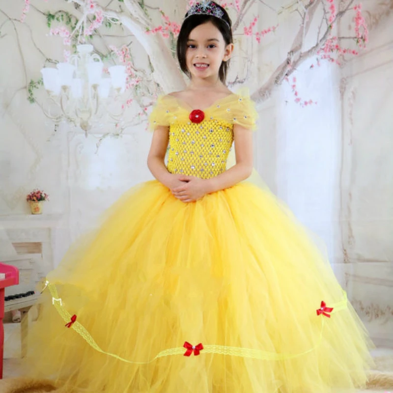 POSH DREAM Beauty and The Beast Tutu Dress for Birthday Party Belle Princess Tutu Dress Yellow Gold Belle Princess Girls Clothes