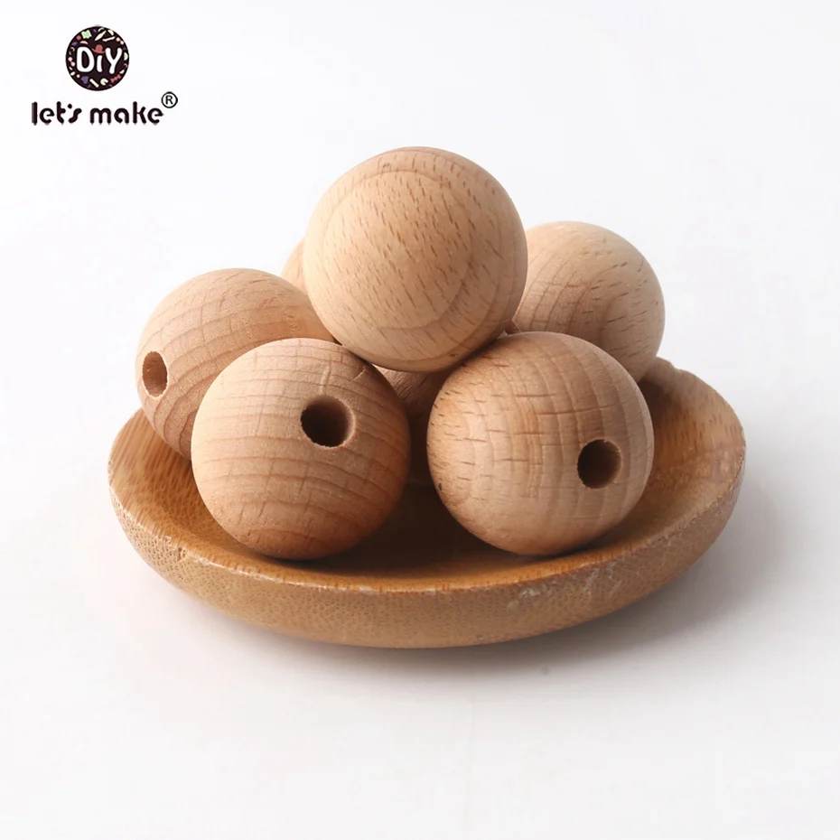 Let\'s Make 100PC Wooden Teether Chewable 8-20mm Round Beads Ecofriendly Unfinished Beech Beads DIY Craft Wooden