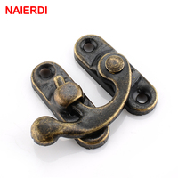 NAIERDI Small Antique Metal Lock Decorative Hasps Hook Gift Wooden Jewelry Box Padlock With Screws For Furniture Hardware