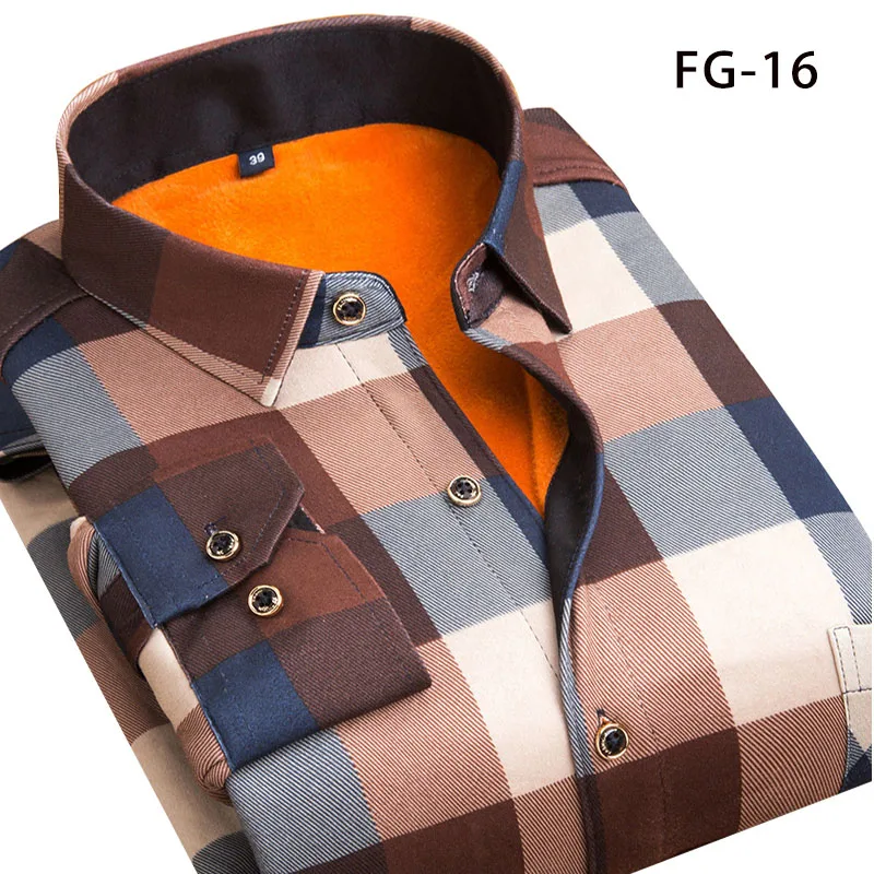 Aoliwen Winter warm shirt plus velvet thickening fashion print plaid shirt long men's brand shirt dress shirt sizeL-5XL