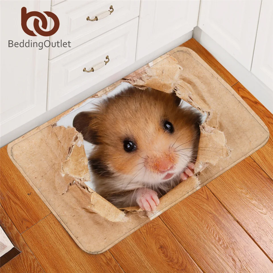 BeddingOutlet Hamster Soft Rug Papery Printing Floor Mat 3D Vivid Brown Mouse Carpet Lovely Animal Doormat for Kids Bedding