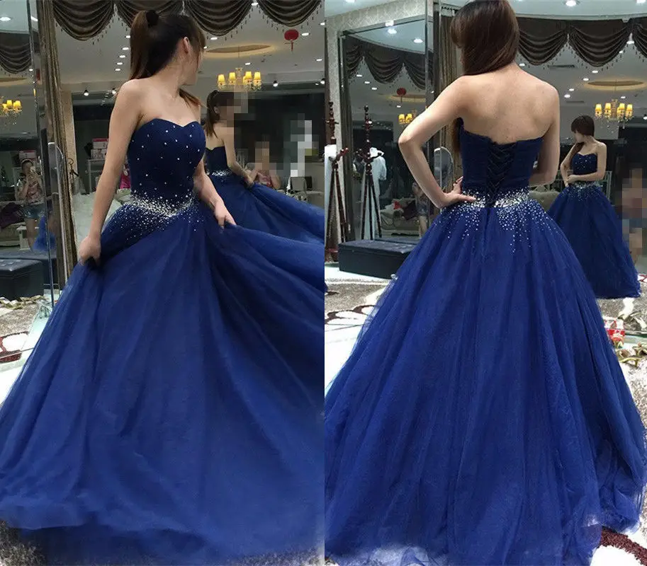 

Strapless Sweetheart Floor Length Lace Up Blue Sweet 16 Prom Dress Long Formal Pageant Evening Gown Custom 2 4 6 8 10 12 14 16