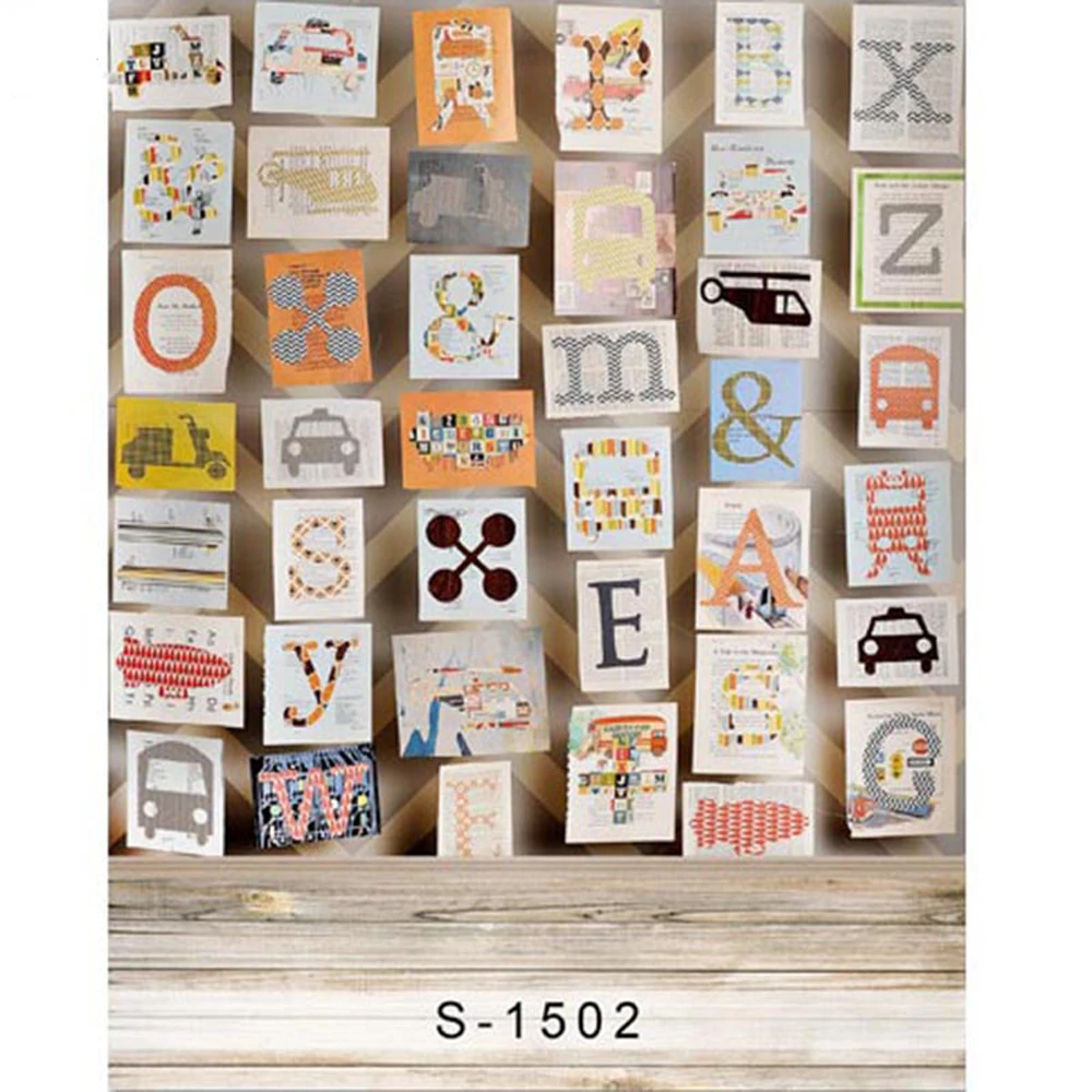 Baby Photography Backdrops Vinyl Chevron Wallpaper Printed Alphabet Cards Newborn Kids Photo Studio Backgrounds Wood Floor