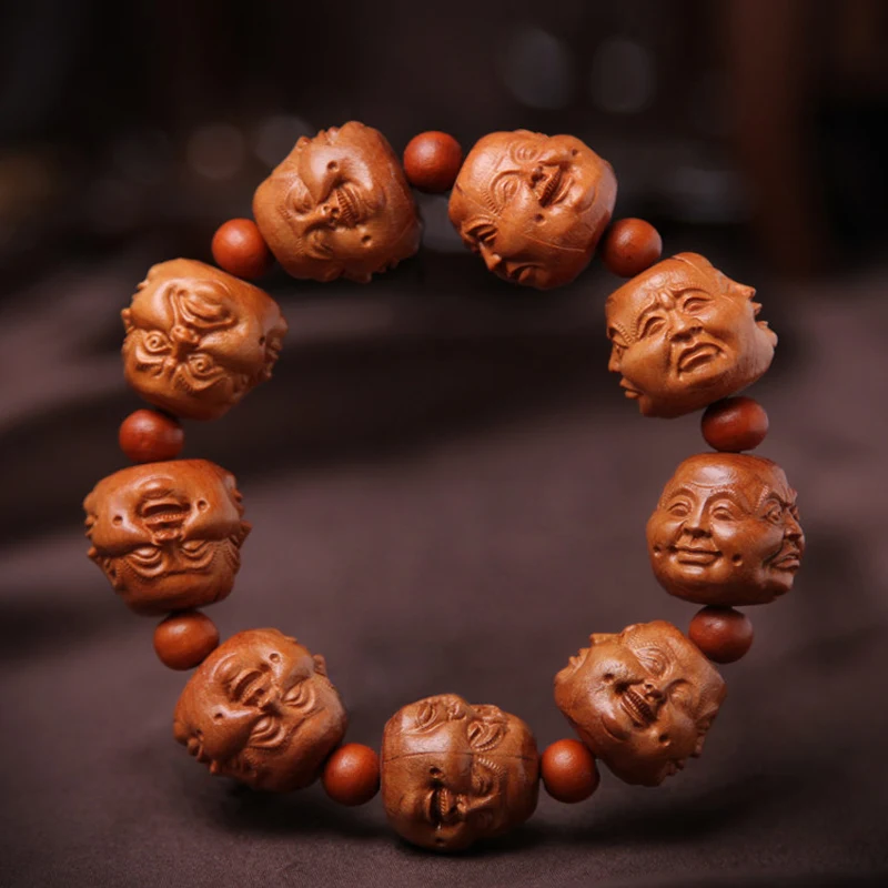 

Carved mahogany four Bergamot chain natural folk style bracelet peace Guadang bead jewelry