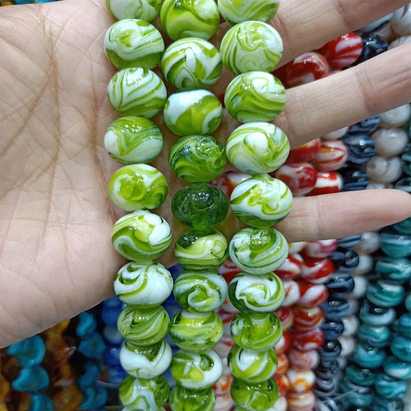 30PCS/LOT Spin Flower Handmade Lampwork Beads 14mm Round Loose Lampwork Glaze Beads For DIY Fashion Jewelry Making Accessories