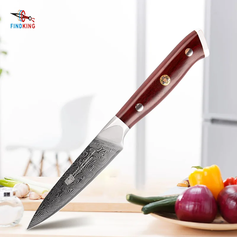 

FINDKING AUS-10 Damascus Steel Rosewood Handle Damascus Knife 3.5 inch Paring Knife 67 layers Fruit Peeling Knives