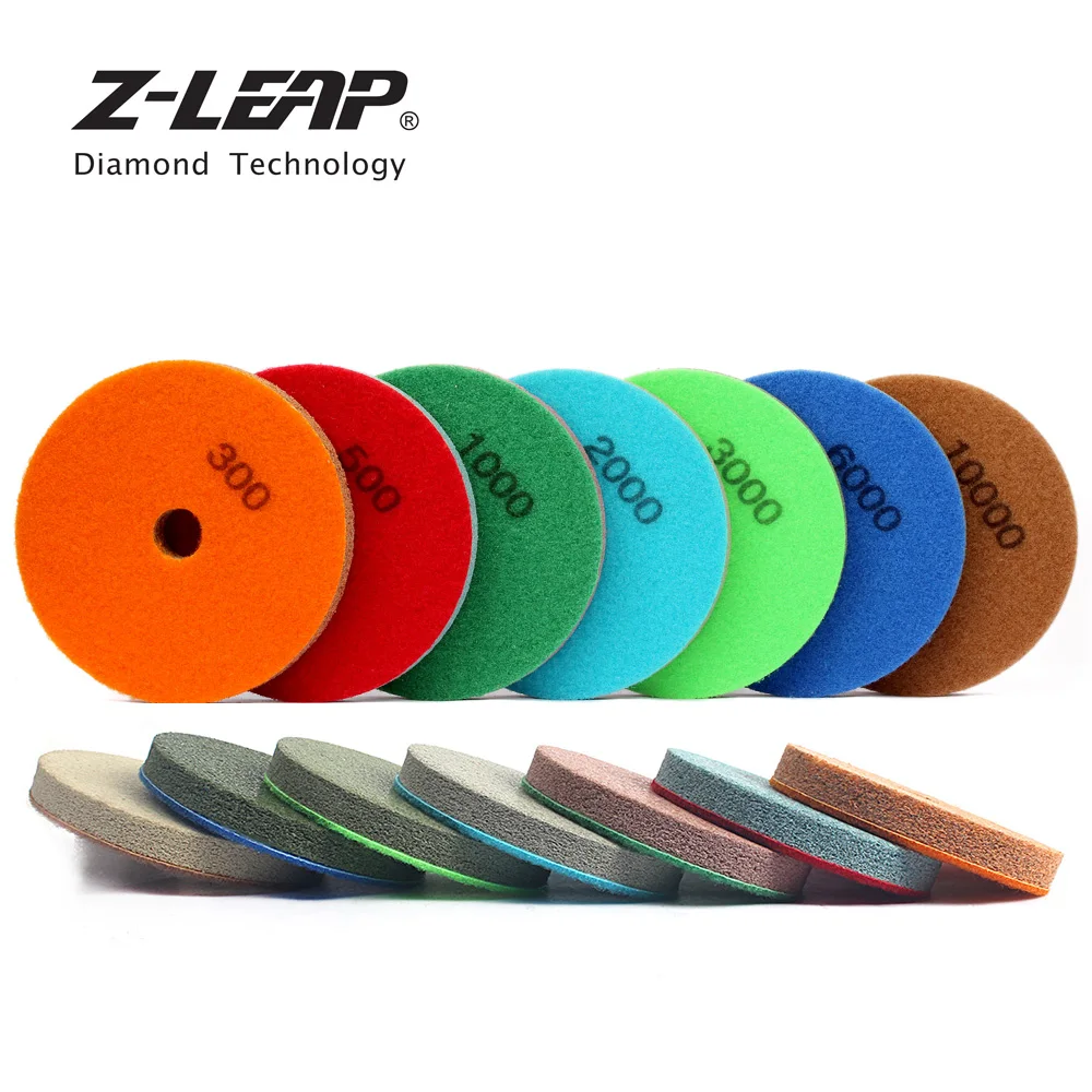 Z-LEAP 7piece 5 Inch Sponge Polishing Pads Stone Marble Sandstone Abrasive Wheel 125mm Diamond Sanding Pad For Polishing Machine