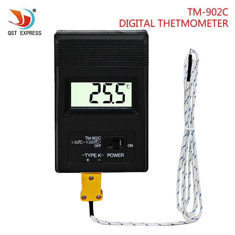 TM-902C Black K Type Digital LCD Temperature Detector Thermometer Industrial Thermodetector Meter + Thermocouple Probe