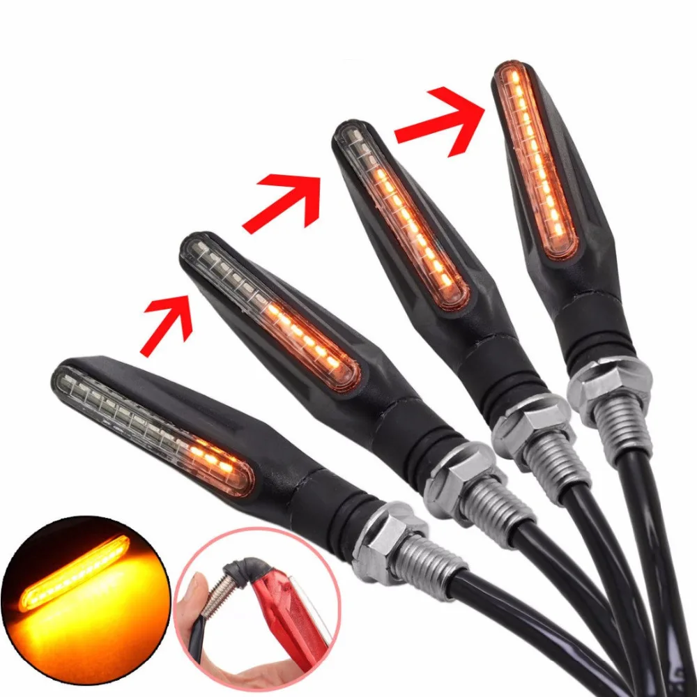 

4pcs Fashion Universal flowing water flicker led motorcycle turn signal Indicators Blinkers Flexible Bendable Amber light lamp