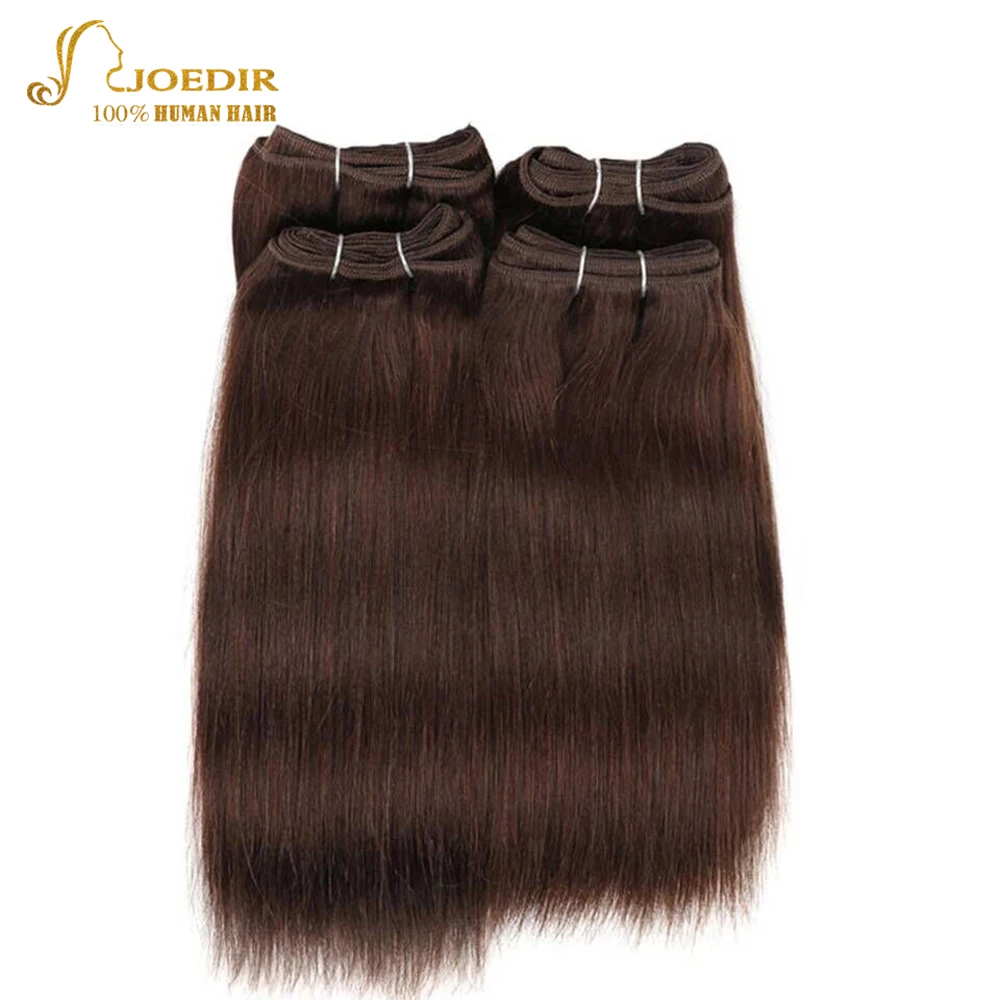 Joedir Pre-colored Brazilian Straight Hair 4 Pcs One Pack 190 Gram Brazilian Yaki Human Hair Bundles Weave Color 4# Non Remy