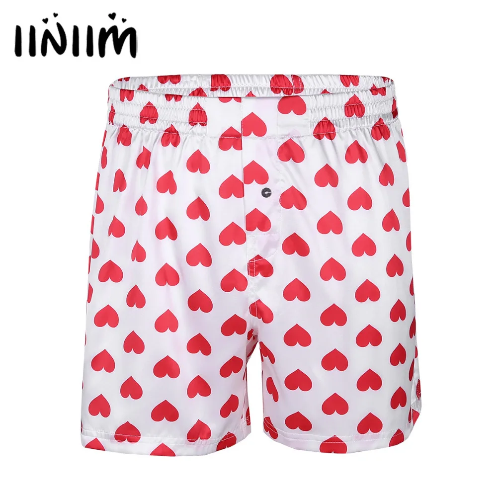 Iiniim Mens Cute Love Heart Print Classic Soft Boxer Shorts leggero allentato Beach Wear Board Lounge Homme Shorts Sweetpants