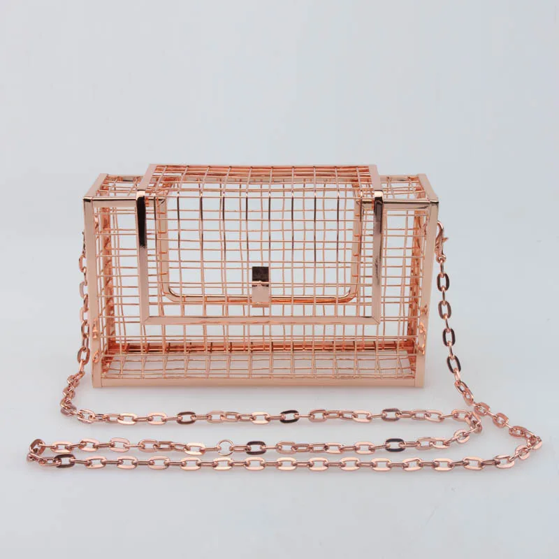 Cage Evening Bag Stylish Clear Hallow Out Iron Mesh Crossbody Caged Clutch Purse for Women