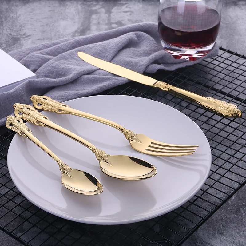 24Gold Cutlery Set Tableware Set 1810 Stainless Steel Gold Knife Cutlery Cutlery Gold Silver Knife Dinner Package European Style