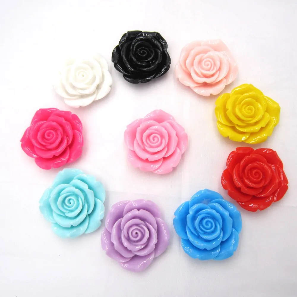 42mm 10pcs/Lot White Color Acrylic Big Resin Rose Flower Beads For Handmade Girls Chunky Bead Necklace Children Bracelet Jewelry