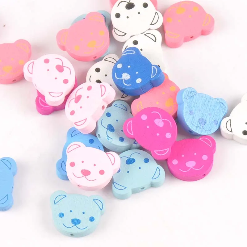 40pcs Mixed Bear Pattern Wooden Spacer Beads For Jewelry making DIY 24x19mm MT1455