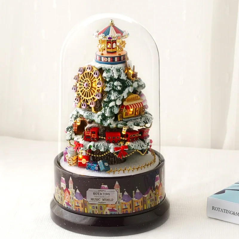 Romantic Oval DIY Music Box Beautiful Rotating And Music World Wooden Music Box Crystal Music Box Handmade Craft Gift For Girl