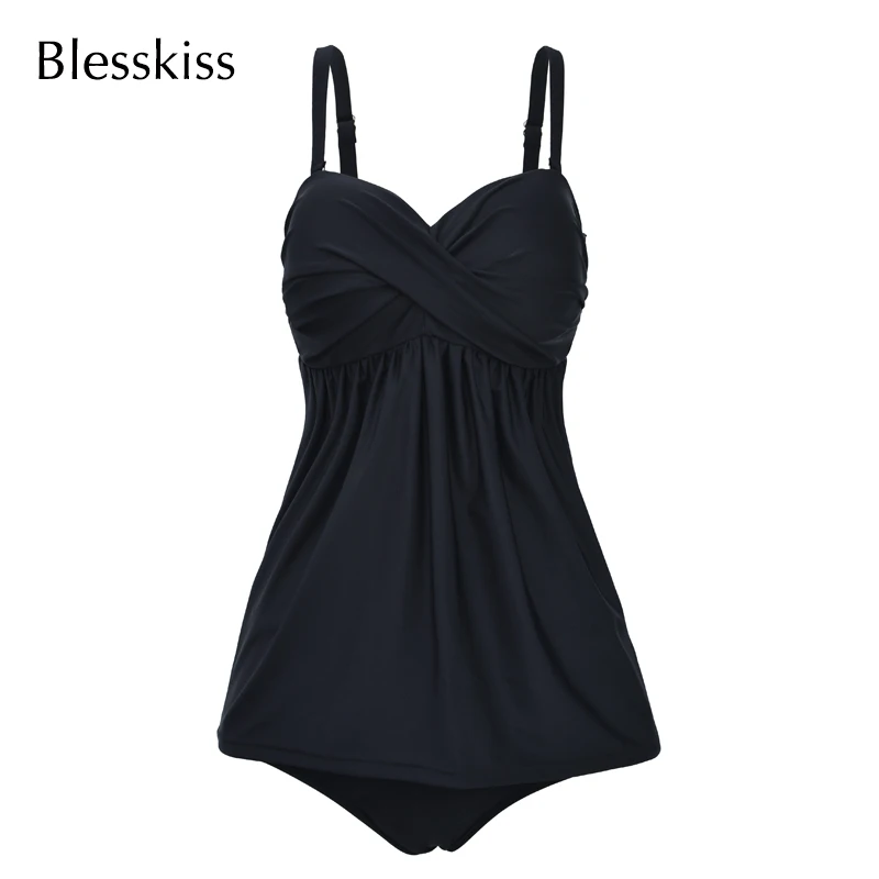 Blesskiss Super Push Up Tankini Swimsuit Women 2023 Plus Size Swimwear Dress Underwire Retro Swim Wear For Bathing Suit Large