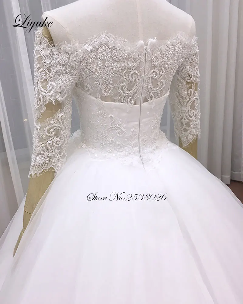 Robe de Mariée Trapèze en Tulle sur Mesure avec Perles, Col Bateau, Traîne Cour, Dentelle Appliquée, Demi-Manches