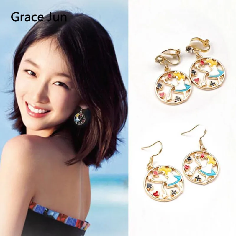 

Grace Jun Korea Style Princess Shape Clip on Earrings for Women Party Birthday Best Jewelry Fashion Charm Pierced Earrings New