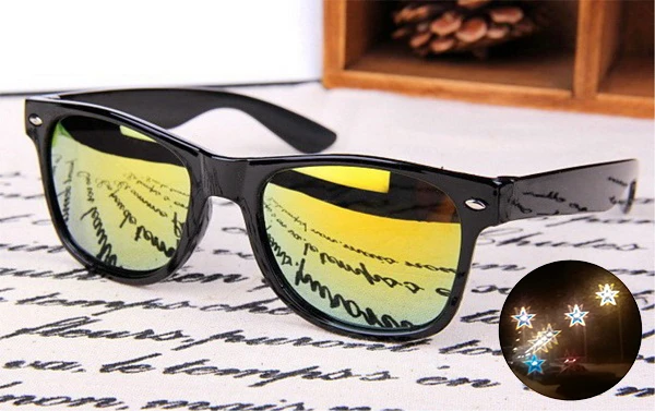 Star Eeffect Black Frame  Glod Lens  diffraction glasses for Music Festival