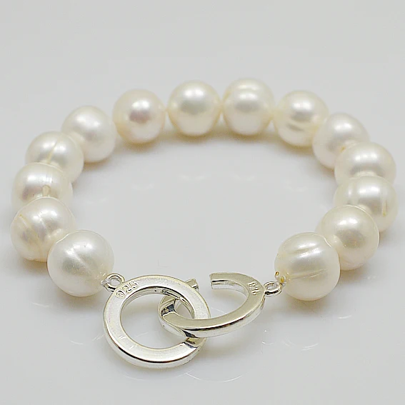 Genuine Pearl Bracelet Huge White Pearl Jewelry AA 12-15MM Big Size Real Pearl Silvers Clasp Perfect Women Gift Jewellery