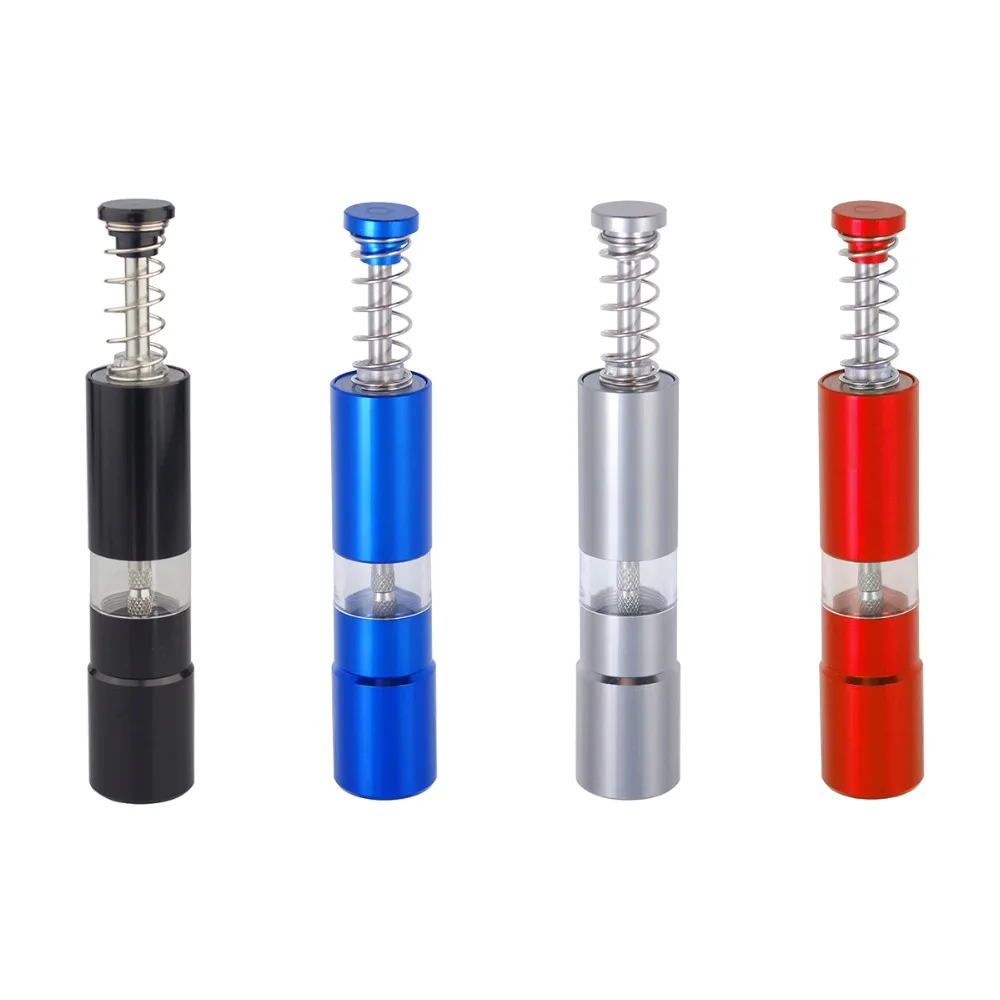 Hand Driven Metal Pepper Grinder/Salt Mill&Muller,Portable Thumb Push Aluminium Case,Stainless Steel Core