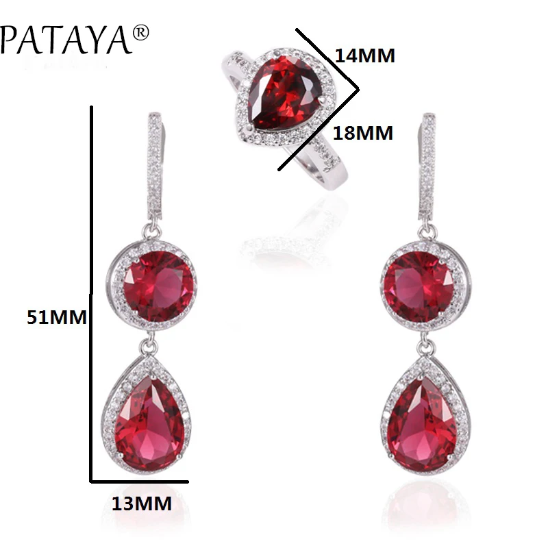 PATAYA New Women Wedding Party Trendy Jewelry Set Water Drop Natural Zirconia Earrings Ring Sets True White Gold Color Jewelry