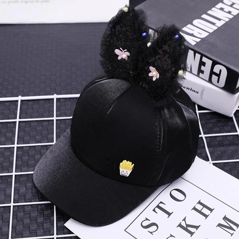 Doitbest Korea Children Hip Hop Baseball Cap Summer Sequined rabbit ears Sun Hat Cartoon Boys Girls snapback Caps