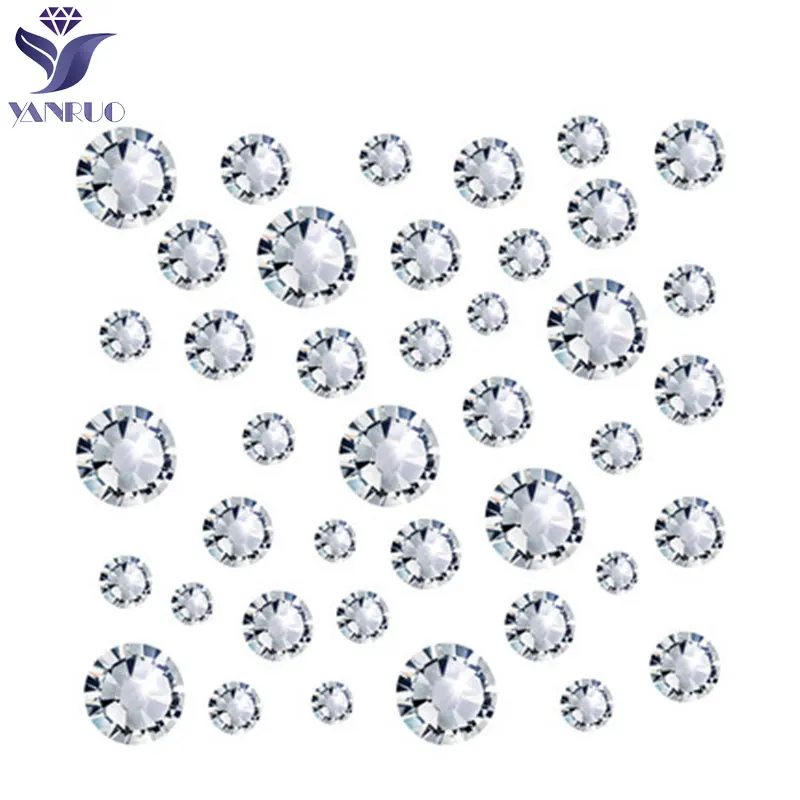 YANRUO Rhinestones Flatback 3D Nail Art Decorations Costura Crystal Clear Strass Glass Non Hotfix Rhinestones Glue Nails Clothes