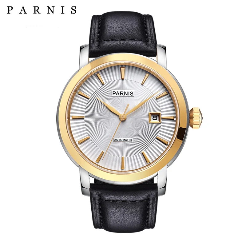 Fashion Parnis 41mm Men\'s Watch Relojes Dress Brand Mechanical Watches 21 Jewels Sapphire Leather Automatic Men Wristwatch 2023