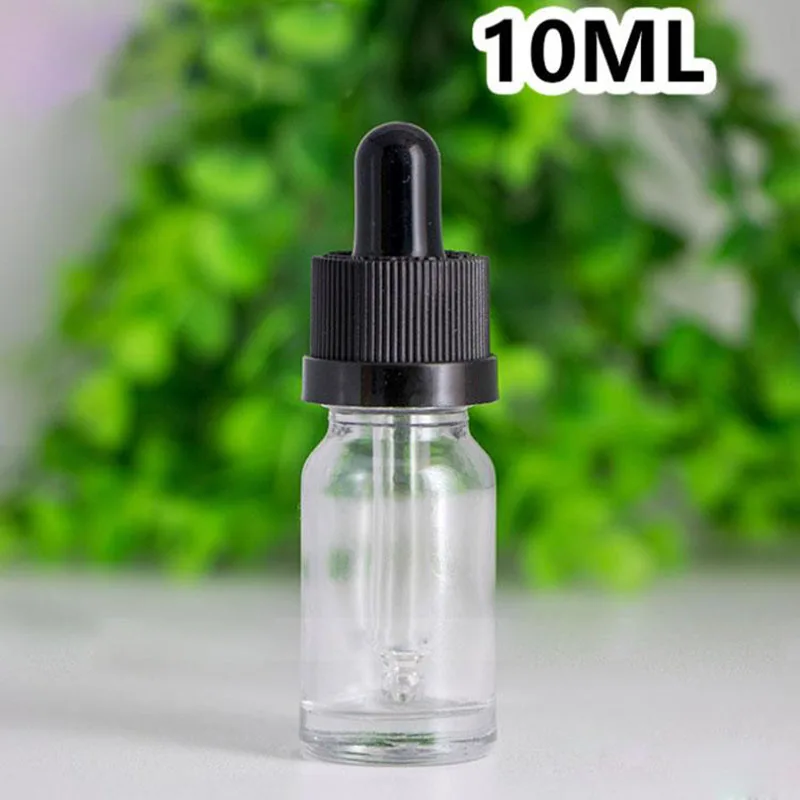 Clear Glass Dropper Bottles 10ml 15ml 30ml 50ml Empty Essential Oil Perfume bottles With Glass Pipette Black Childproof Cap