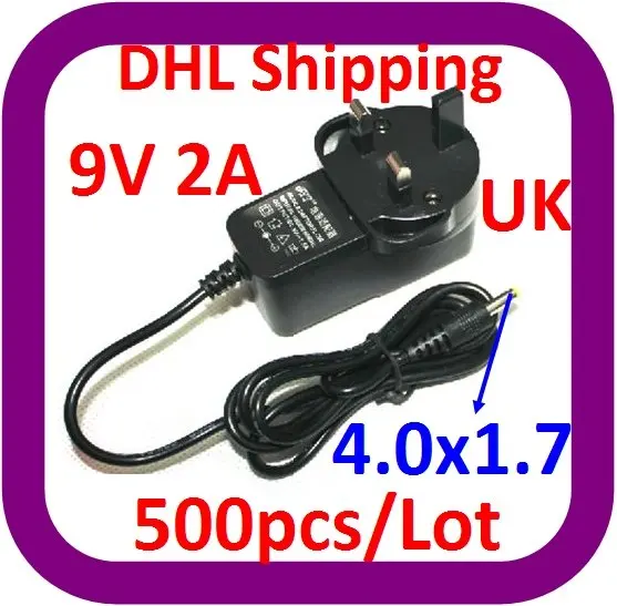 DHL Free Shipping 500pcs/lot  AC power adapter 9V 2A 2000mA 4.0MM *1.7MM NEW FOR DVD PLAYE UK