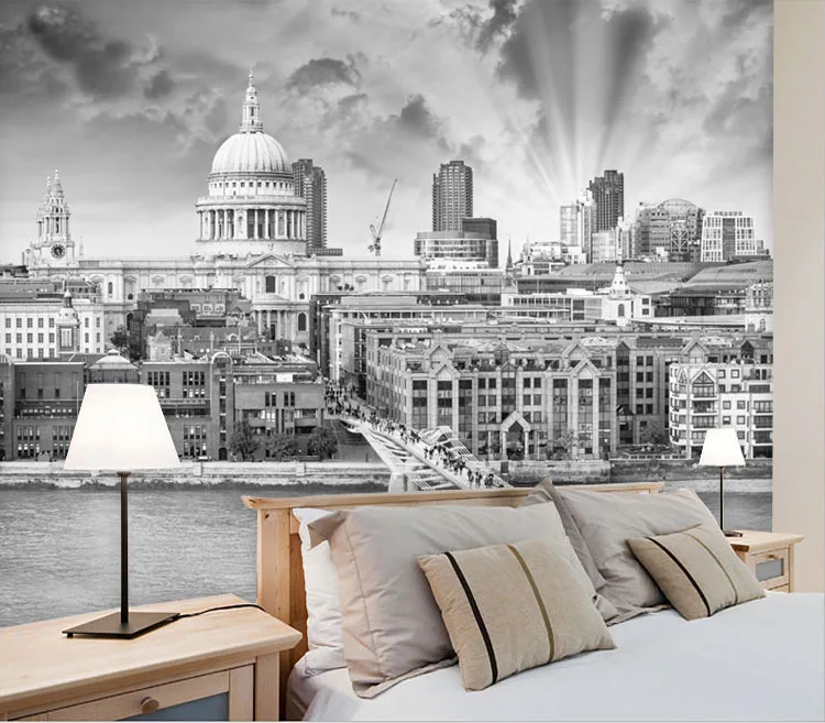 Black and White European Architecture City Scenery London 3D Mural Living Room Bedroom TV Background Wallpaper Personal Photo