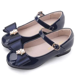 2023 Girls Shoes High Quality Japanned Leather Flats Girls Butterfly-knot Crystal Princess Leather Shoes обувь для девочек